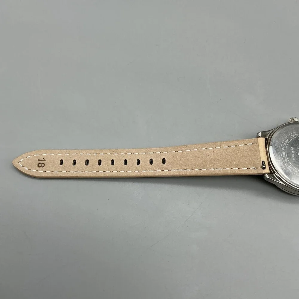 Ecclissi Womens Watch 33mm Sterling Silver Black Beige Leather 23515 New Battery